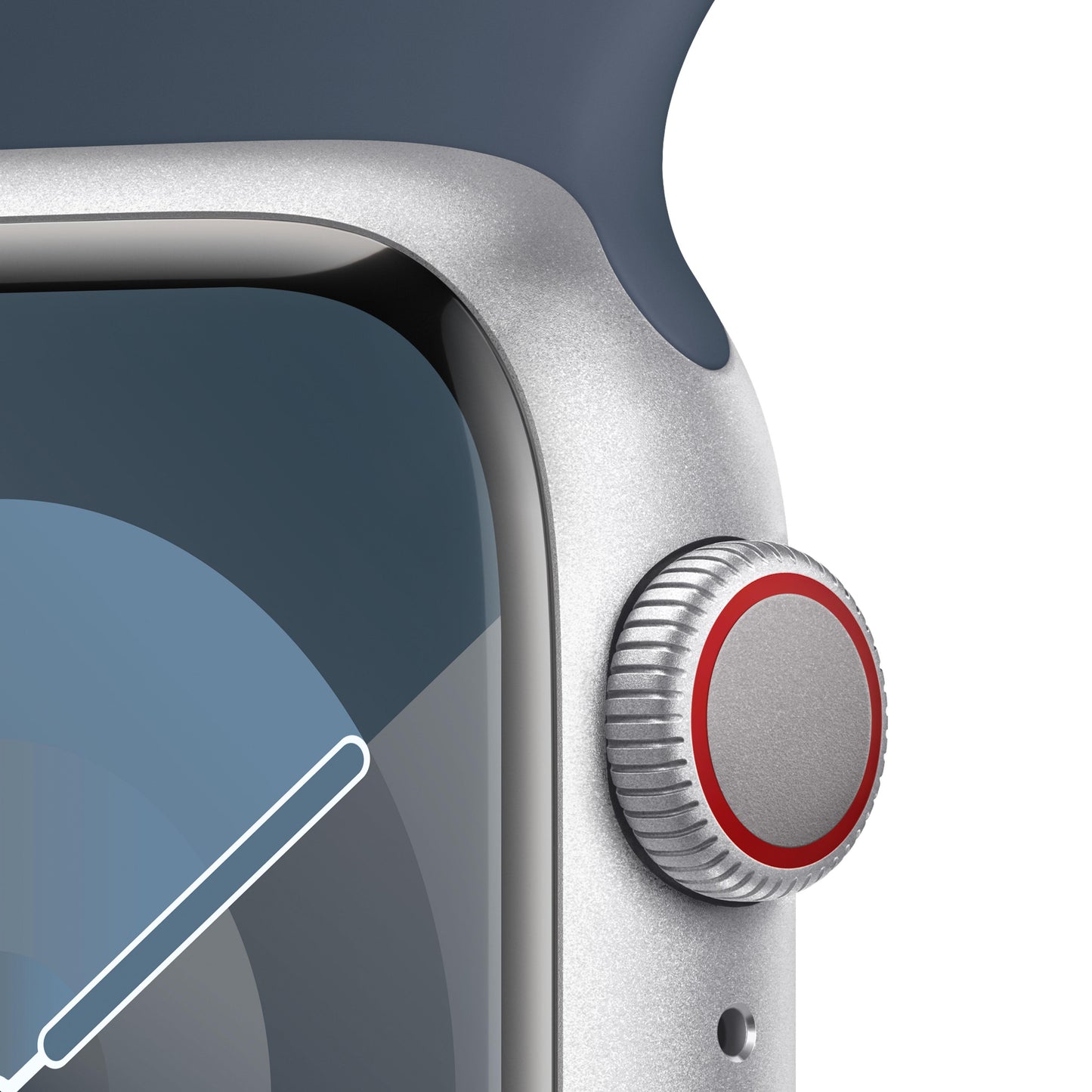 Apple Watch Series 9 GPS + Cellular 41mm Silver Aluminium Case with Storm Blue Sport Band - S/M