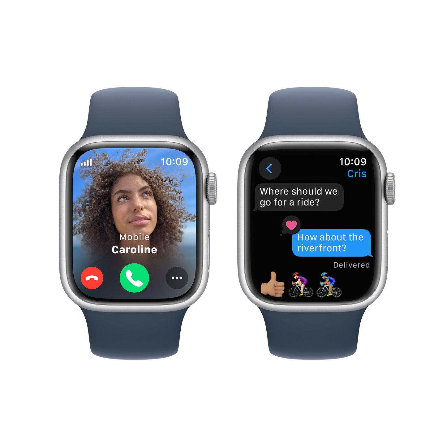Apple Watch Series 9 GPS + Cellular 41mm Silver Aluminium Case with Storm Blue Sport Band - M/L