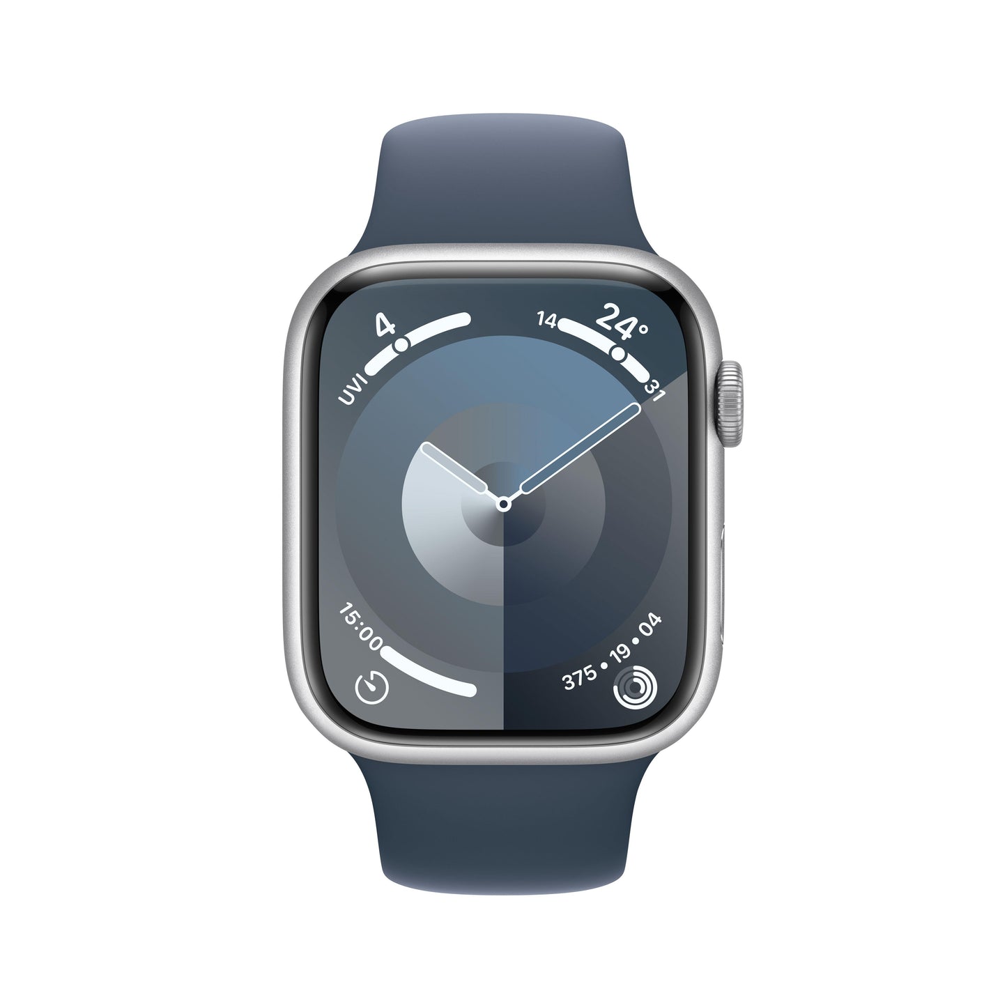 Apple Watch Series 9 GPS + Cellular 45mm Silver Aluminium Case with Storm Blue Sport Band - S/M