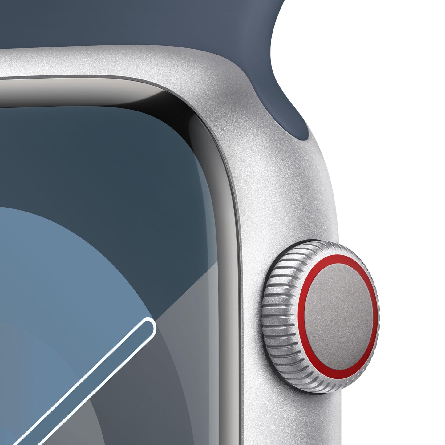 Apple Watch Series 9 GPS + Cellular 45mm Silver Aluminium Case with Storm Blue Sport Band - S/M