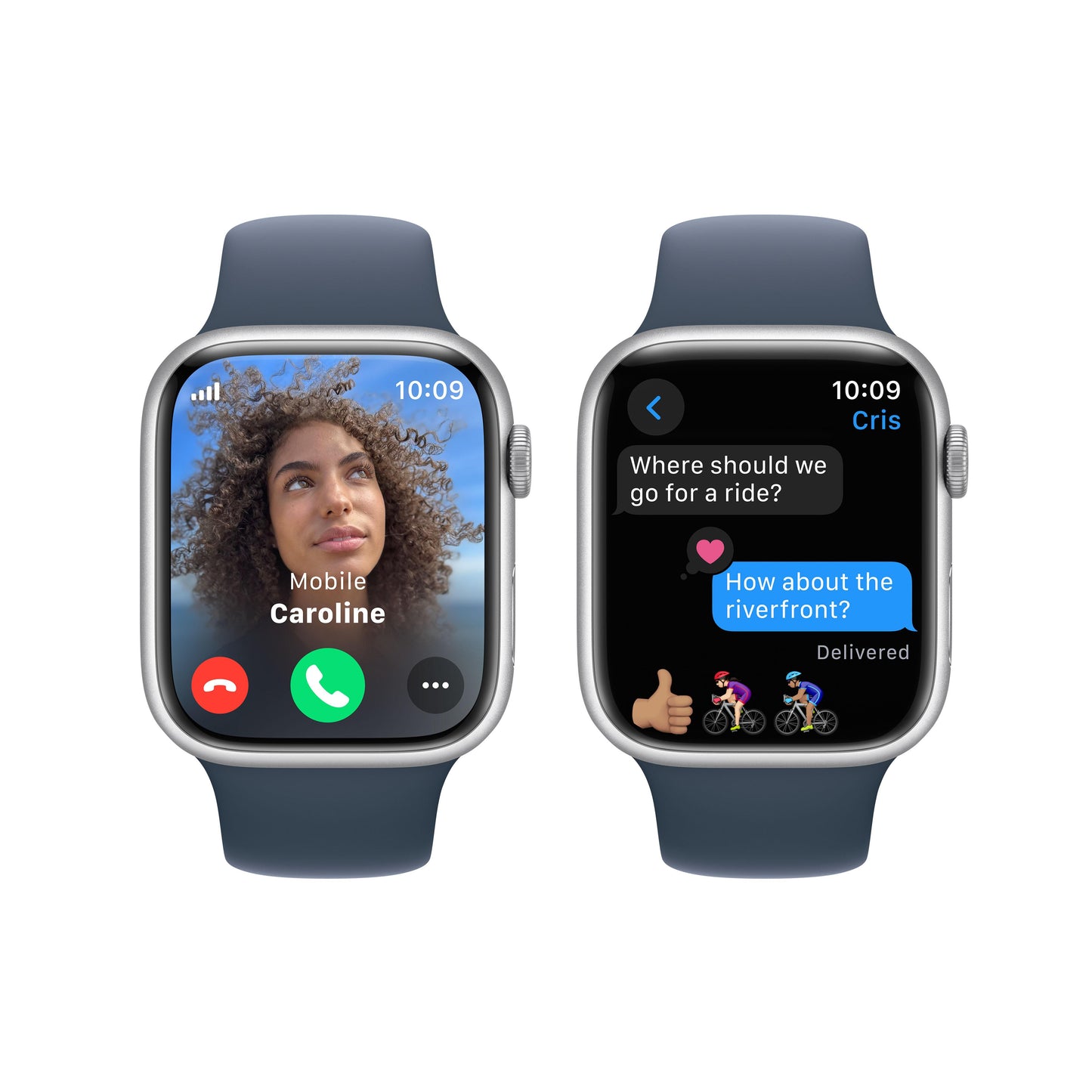Apple Watch Series 9 GPS + Cellular 45mm Silver Aluminium Case with Storm Blue Sport Band - S/M