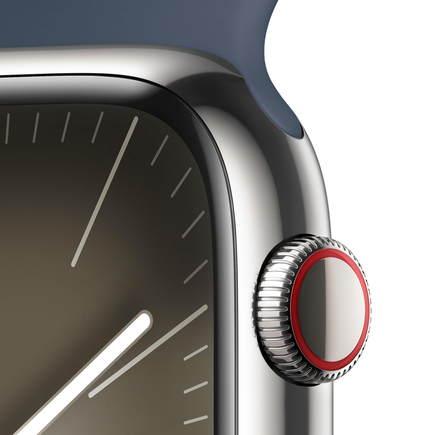 Apple Watch Series 9 GPS + Cellular 45mm Silver Stainless Steel Case with Storm Blue Sport Band - M/L